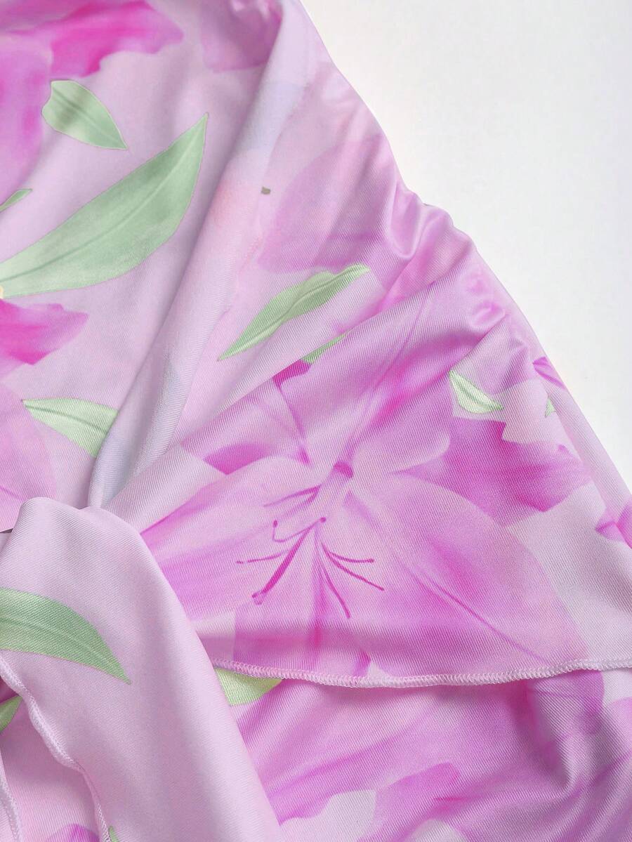 Women's Knit Floral Print Wrap Tie Crop Top And Bodycon Skirt Dress Elegant Romantic Outfit Casual Fashion Spring Summer Autumn Wear