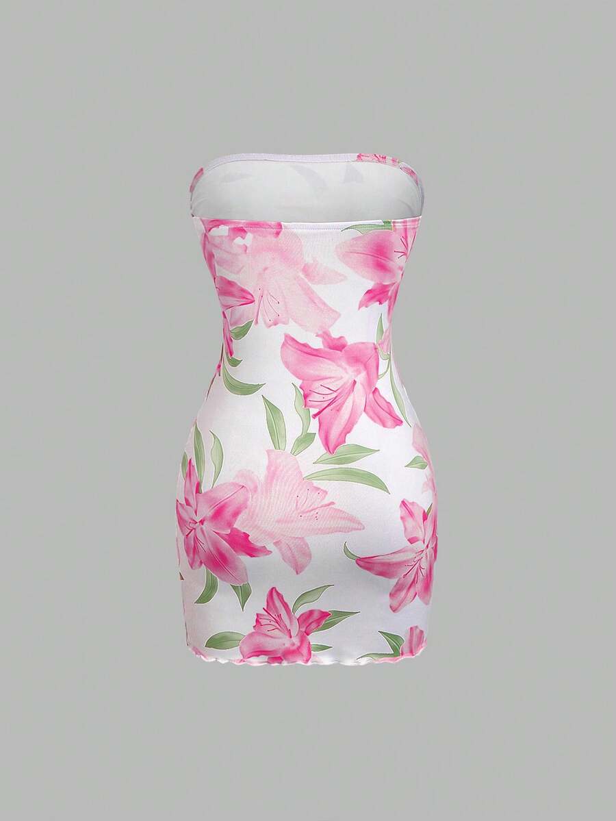 Women's Knit Floral Print Wrap Tie Crop Top And Bodycon Skirt Dress Elegant Romantic Outfit Casual Fashion Spring Summer Autumn Wear