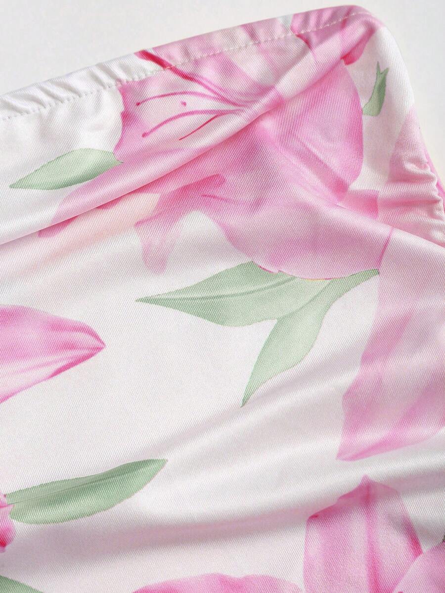 Women's Knit Floral Print Wrap Tie Crop Top And Bodycon Skirt Dress Elegant Romantic Outfit Casual Fashion Spring Summer Autumn Wear