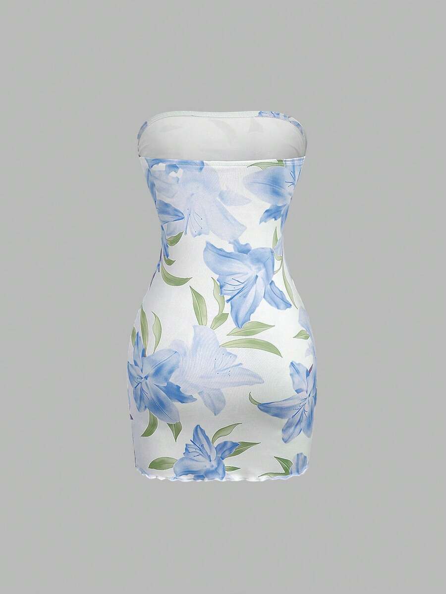 Women's Knit Floral Print Wrap Tie Crop Top And Bodycon Skirt Dress Elegant Romantic Outfit Casual Fashion Spring Summer Autumn Wear