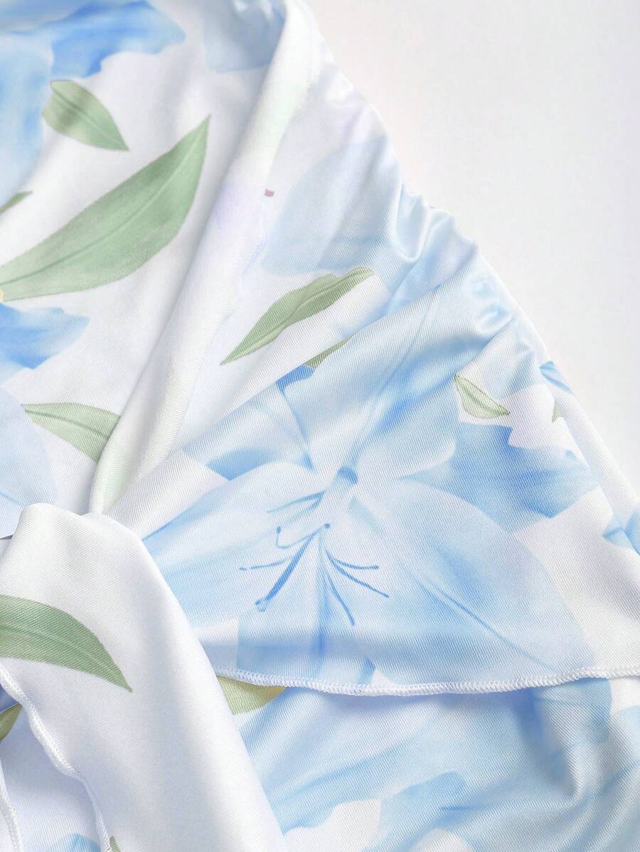 Women's Knit Floral Print Wrap Tie Crop Top And Bodycon Skirt Dress Elegant Romantic Outfit Casual Fashion Spring Summer Autumn Wear