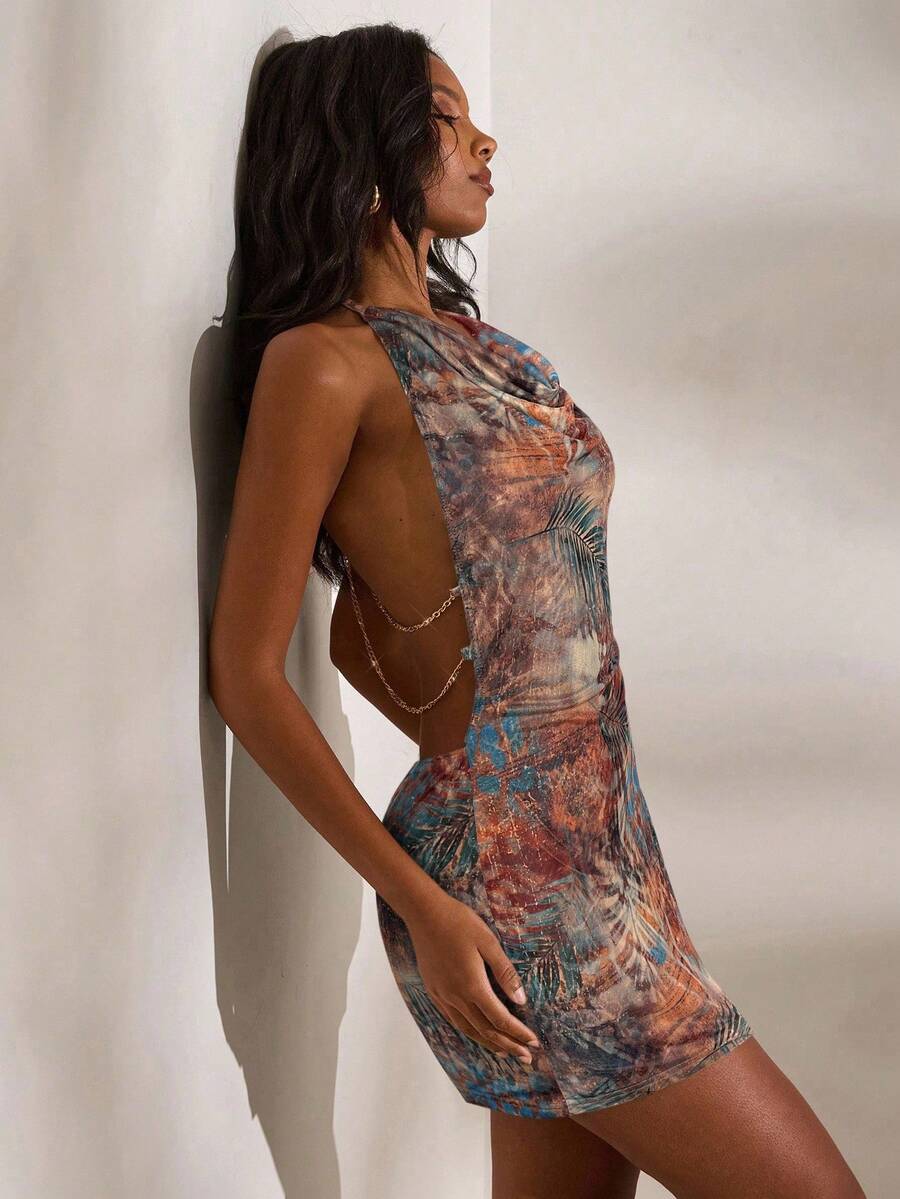 Women's Knitted Halter Neck Mini Dress Bodycon Fit Elegant Vacation Outfit Casual Concert Club Party Date Night Summer Beachwear Wear