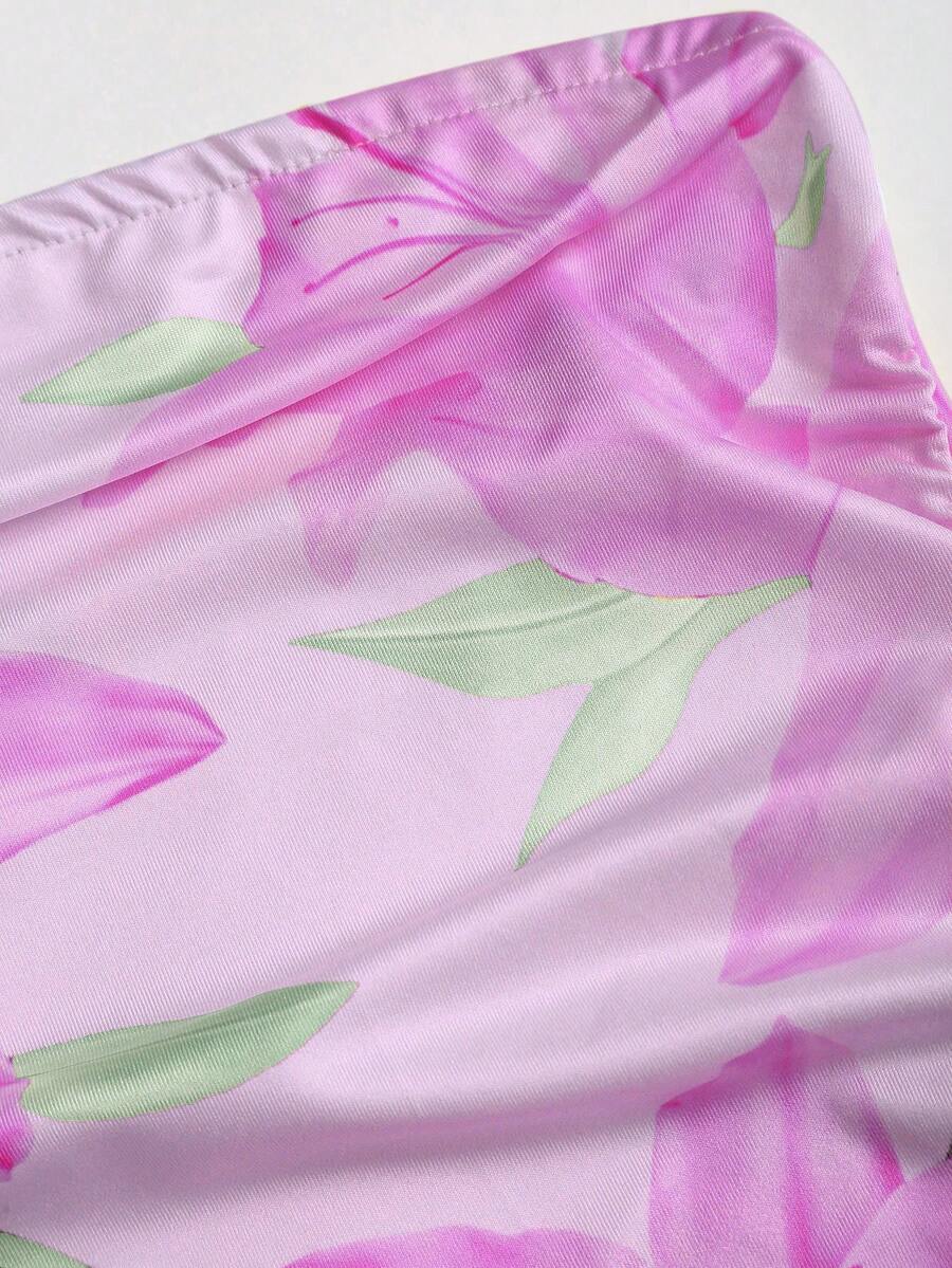 Women's Knit Floral Print Wrap Tie Crop Top And Bodycon Skirt Dress Elegant Romantic Outfit Casual Fashion Spring Summer Autumn Wear