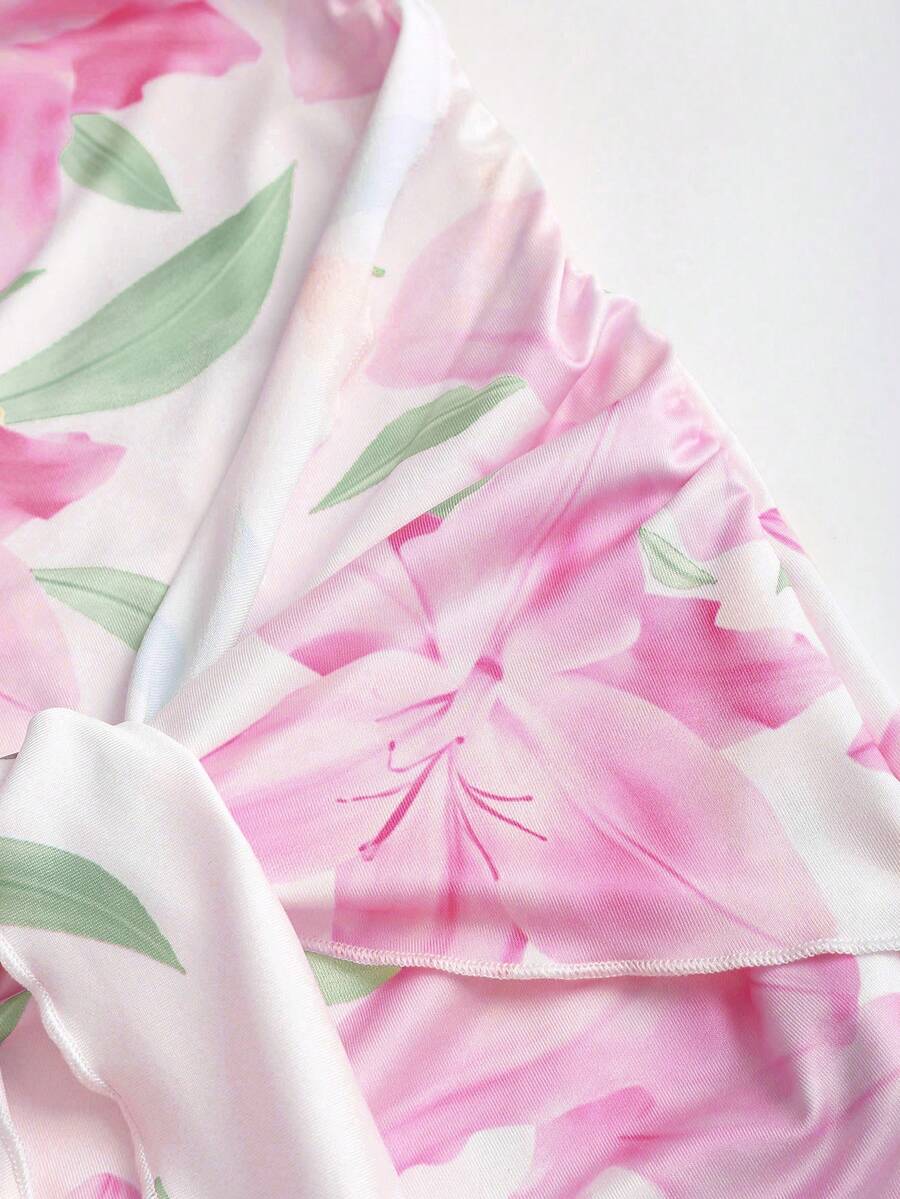 Women's Knit Floral Print Wrap Tie Crop Top And Bodycon Skirt Dress Elegant Romantic Outfit Casual Fashion Spring Summer Autumn Wear
