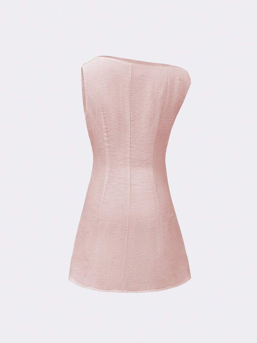 Women's Solid Color Asymmetric Neck Short Dress Elegant Stylish Mini Outfit Summer Vacation Casual Fashion Clothing Romantic Chic Wear