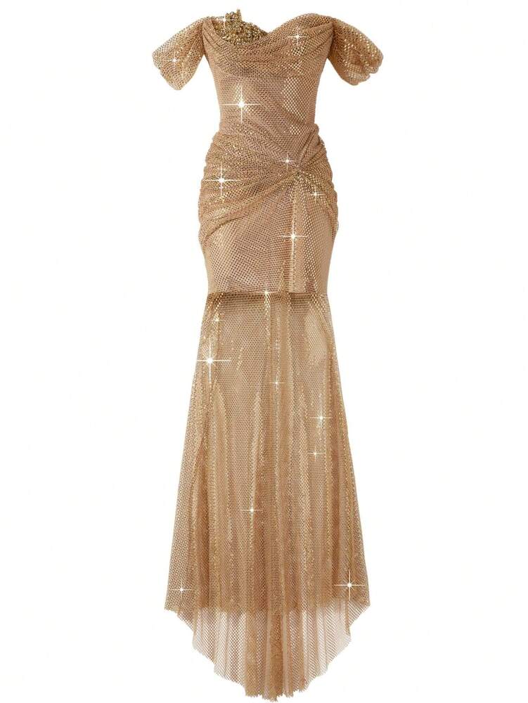 Women's One Shoulder Mesh Prom Dress Elegant Sexy Formal Outfit Mature Summer Fashion Evening Party Clothing Romantic Spring Wear