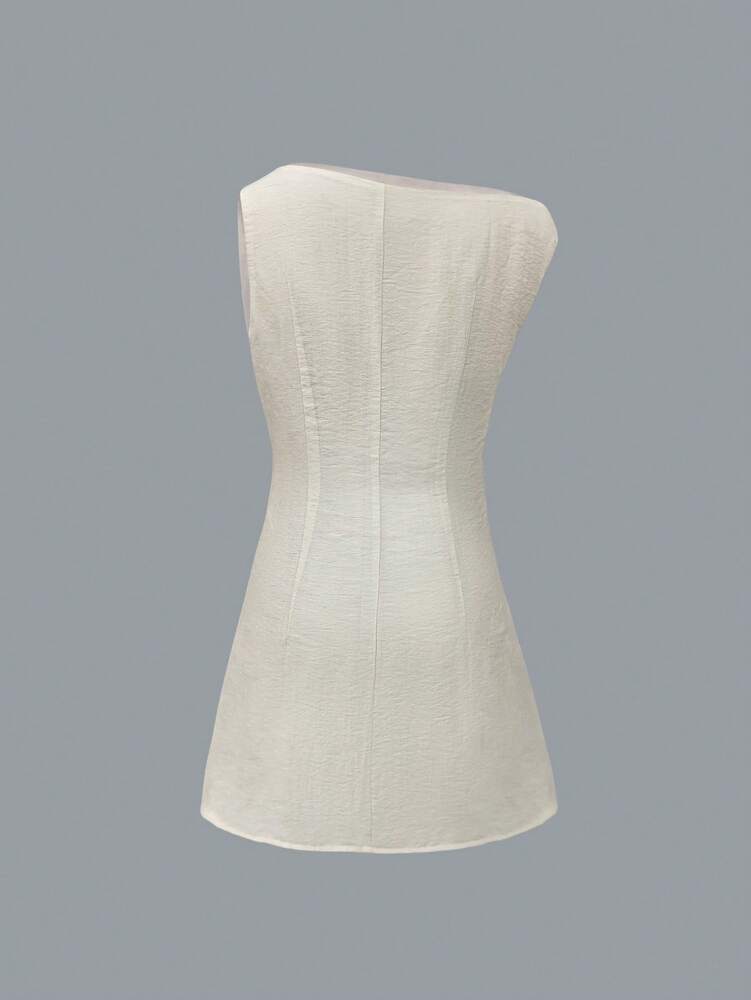 Women's Solid Color Asymmetric Neck Short Dress Elegant Stylish Mini Outfit Summer Vacation Casual Fashion Clothing Romantic Chic Wear