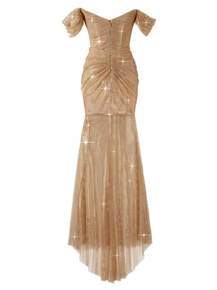 Women's One Shoulder Mesh Prom Dress Elegant Sexy Formal Outfit Mature Summer Fashion Evening Party Clothing Romantic Spring Wear