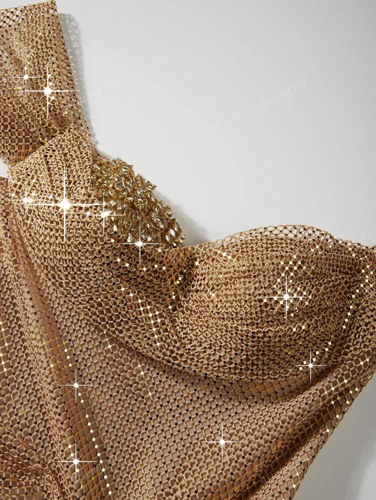 Women's One Shoulder Mesh Prom Dress Elegant Sexy Formal Outfit Mature Summer Fashion Evening Party Clothing Romantic Spring Wear